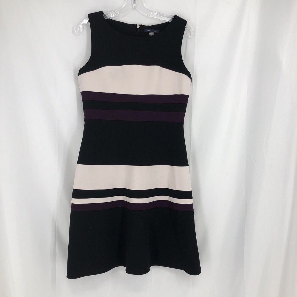 Tommy Hilfiger Sleeveless Sheath Striped Dress Size 8 Purple Black White